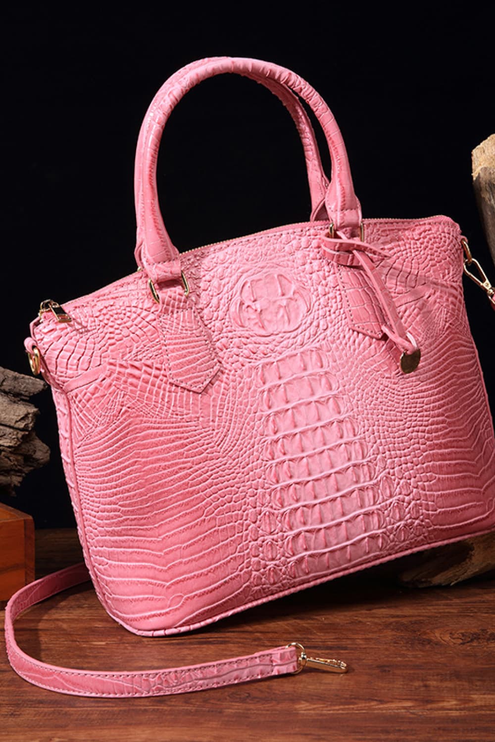 Crocodile Embossed Dome Handbag