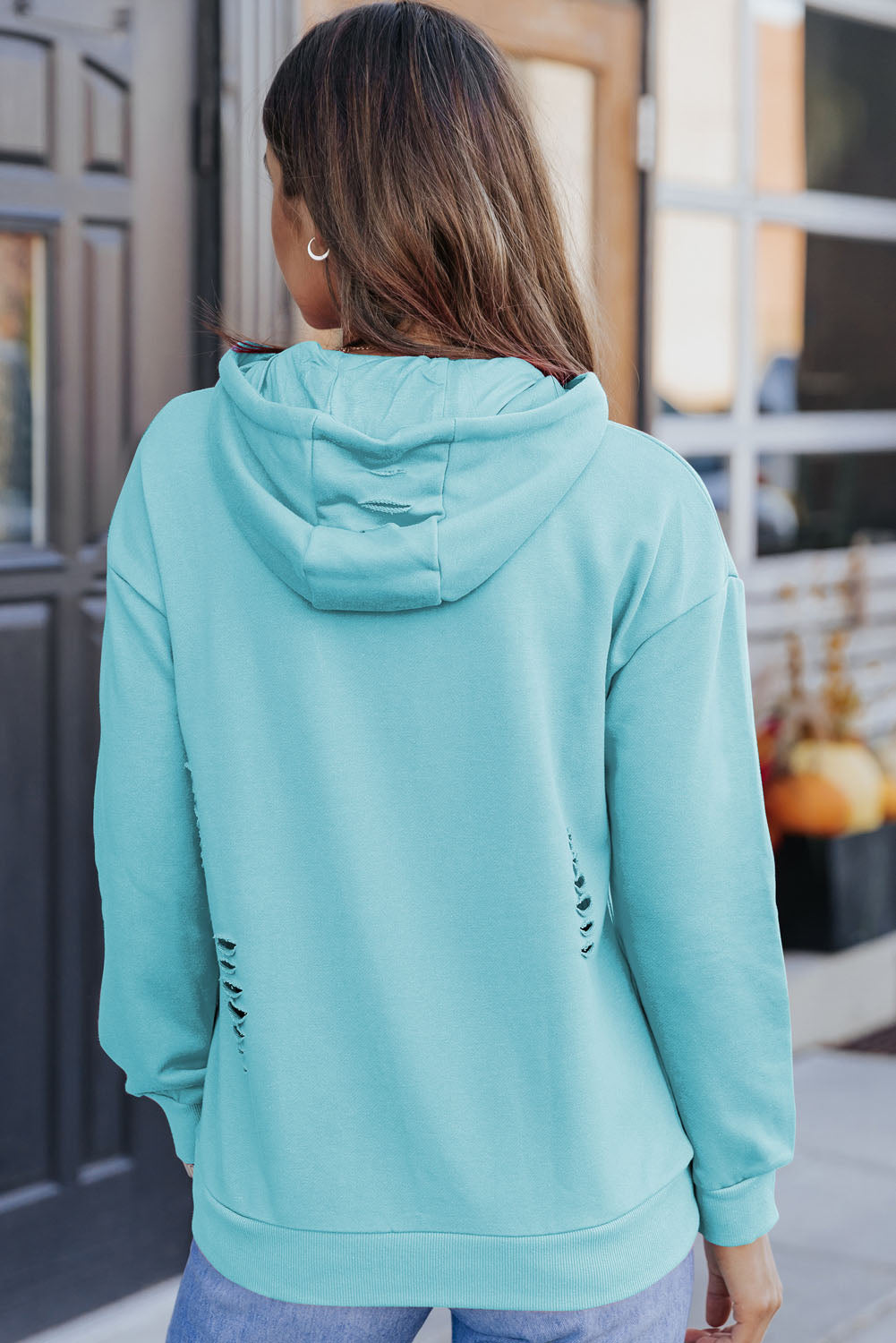 Distressed Cutout Long Sleeve Hoodie