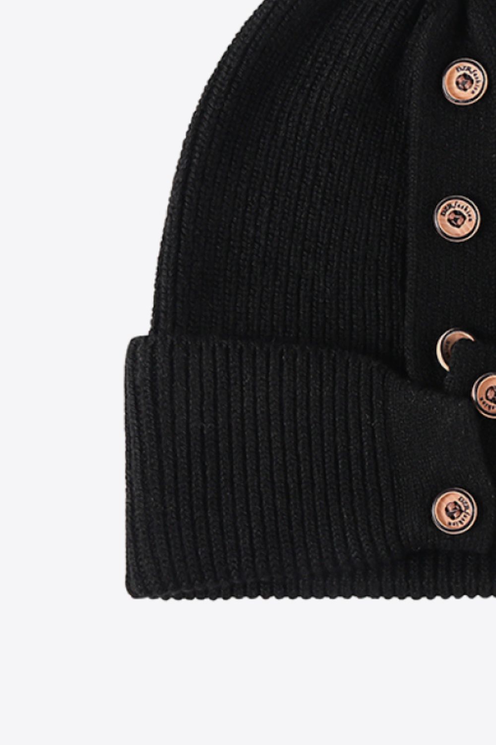 Beanie - Button Detail Rib-Knit Cuff