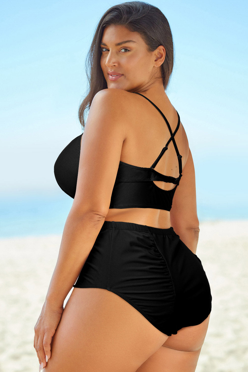 Halter Neck Crisscross Ruched Swimsuit