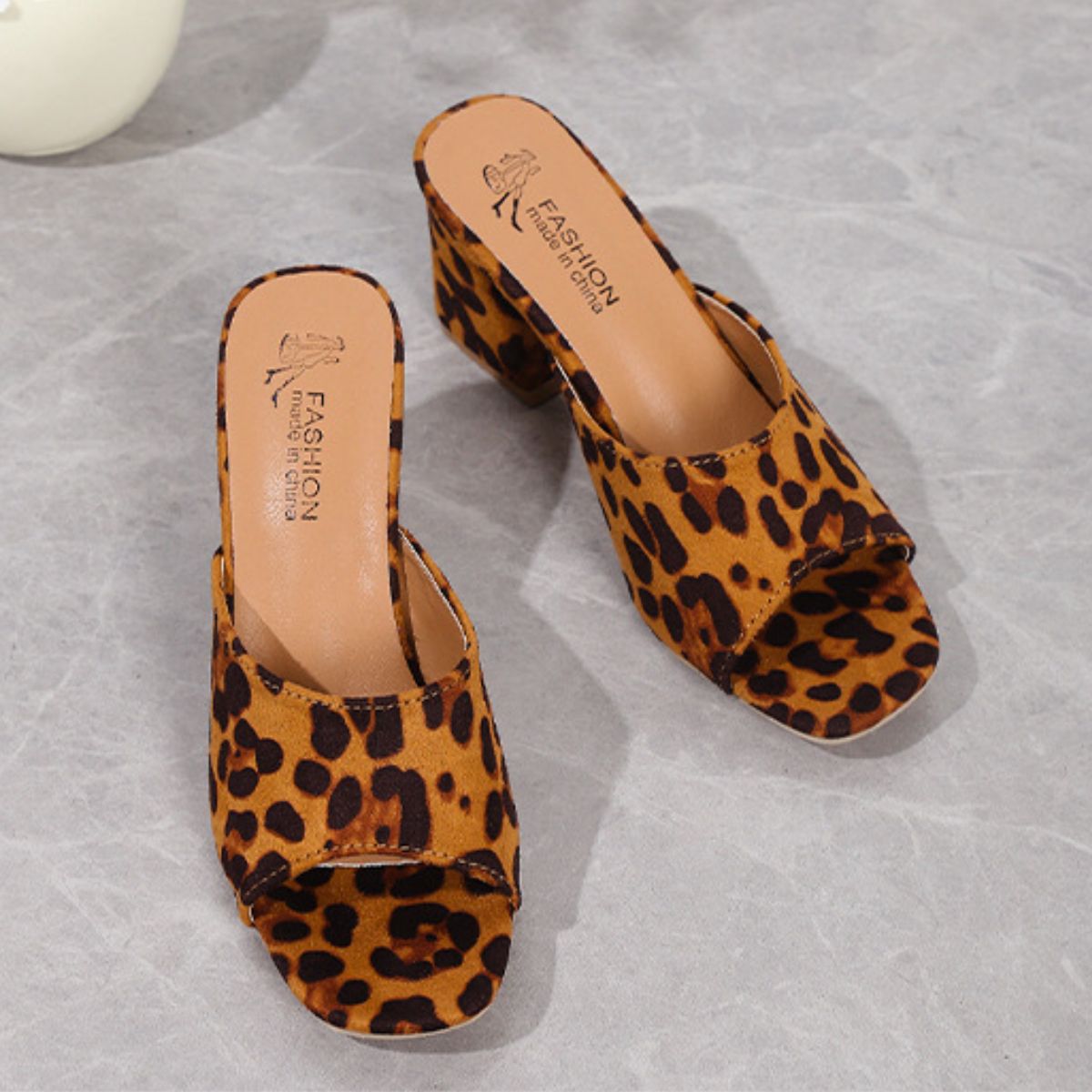 Sandal - Block Heel Suede Leopard Print