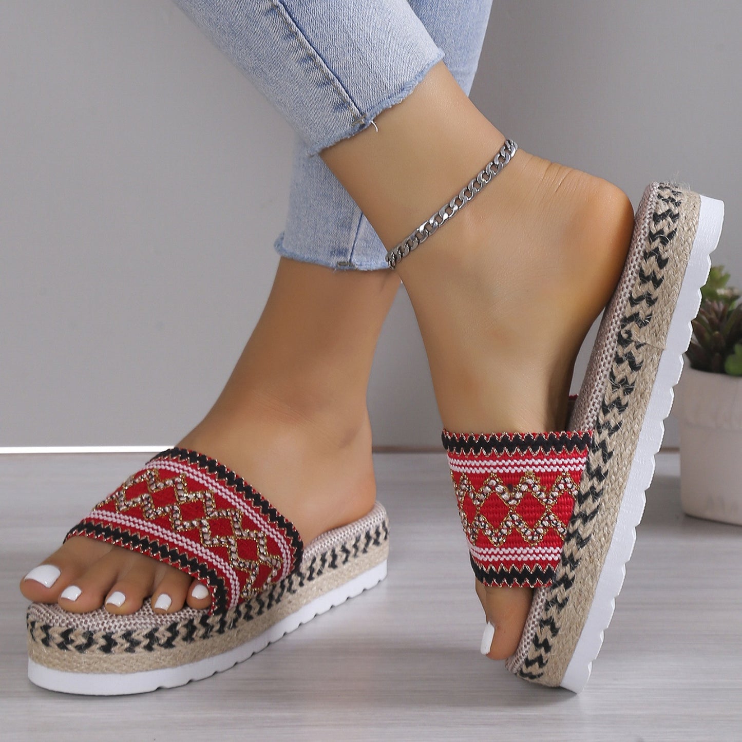 Sandals - Geometric Weave Platform