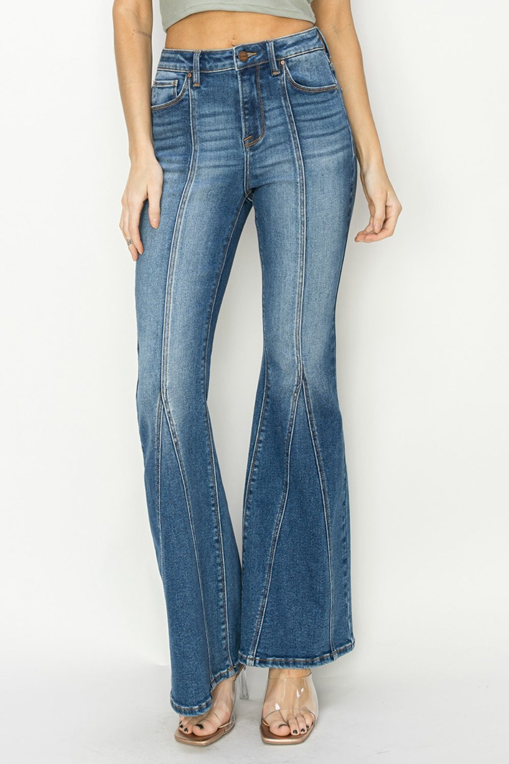 Full-Size High-Rise Front Seam Flare Jeans