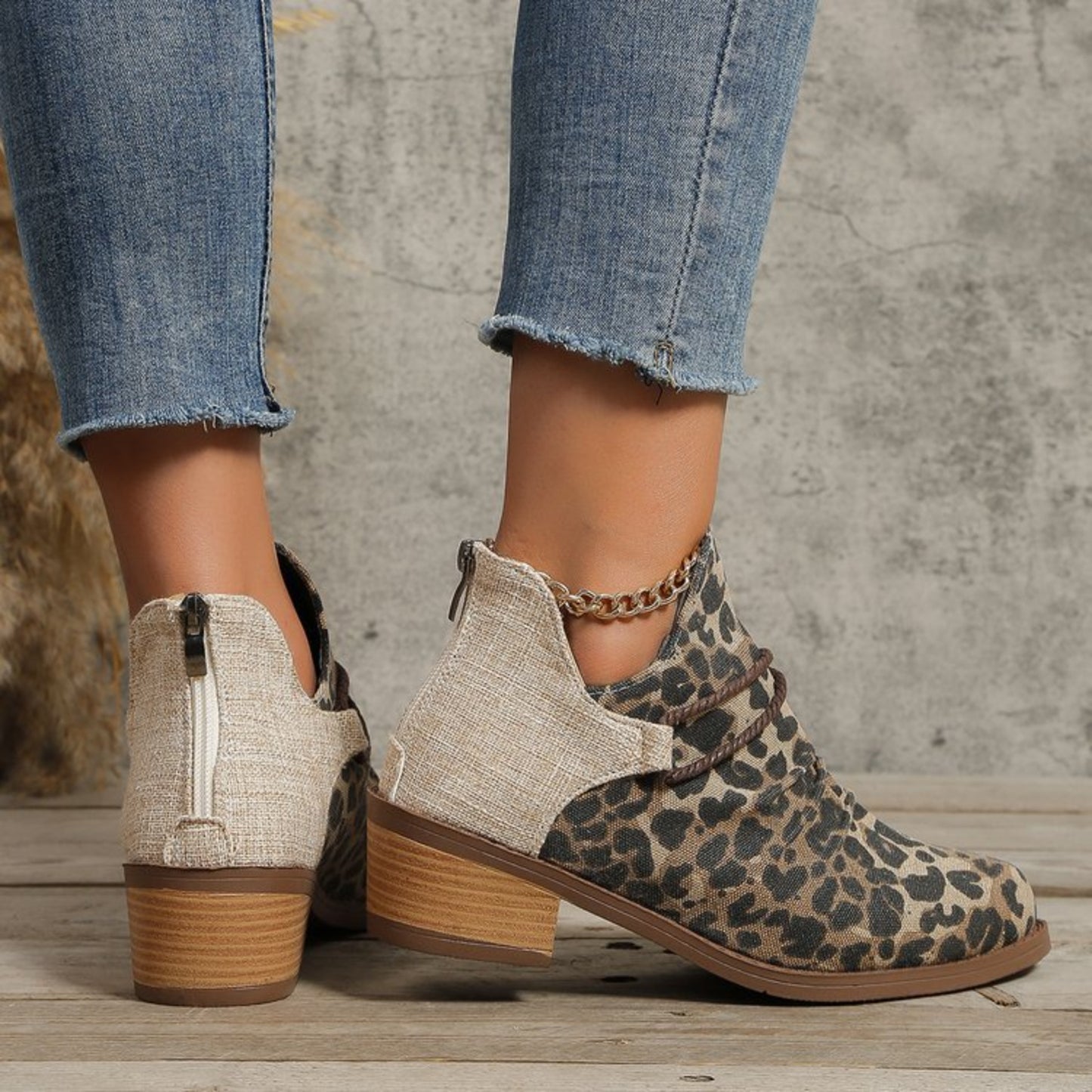 Boots - Low Heel Contrast Leopard Print