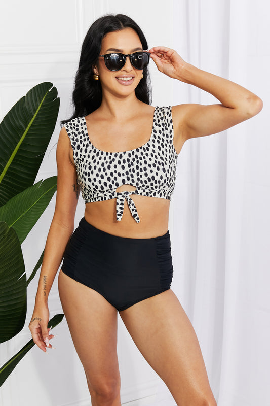 Print Crop Top and Bottoms Swim Set