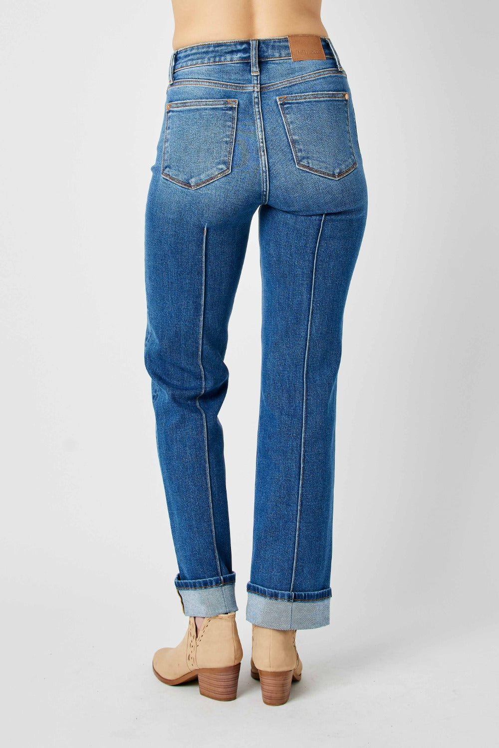 Full Size High Waist Front Seam Straight Jeans