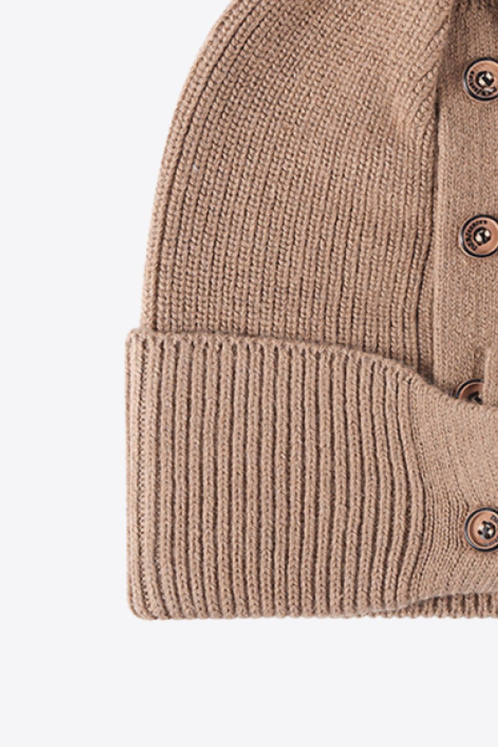 Beanie - Button Detail Rib-Knit Cuff