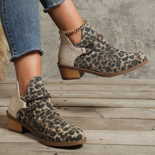 Boots - Low Heel Contrast Leopard Print