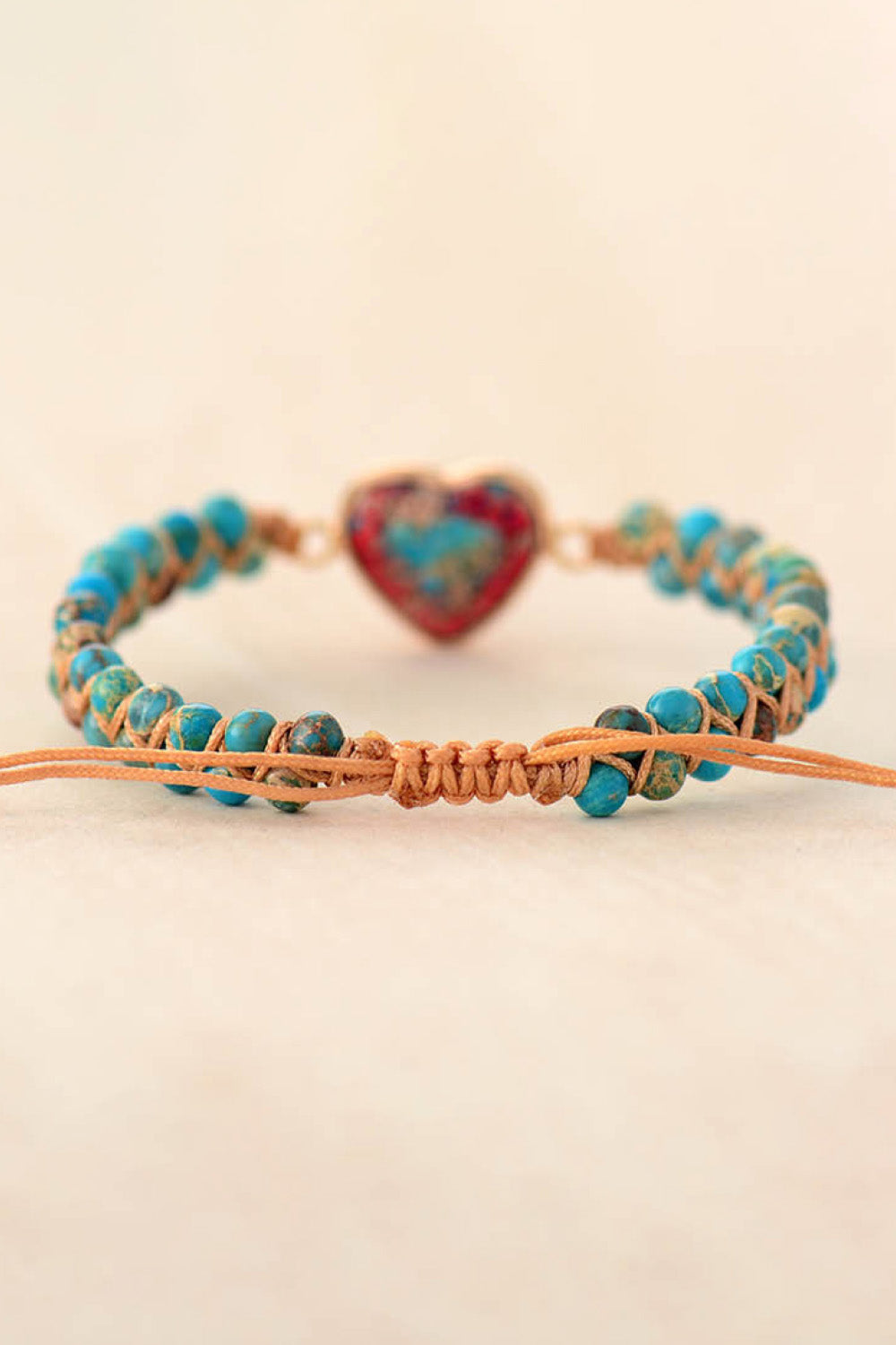 Bracelet - Beaded Heart-Shaped Natural Stone