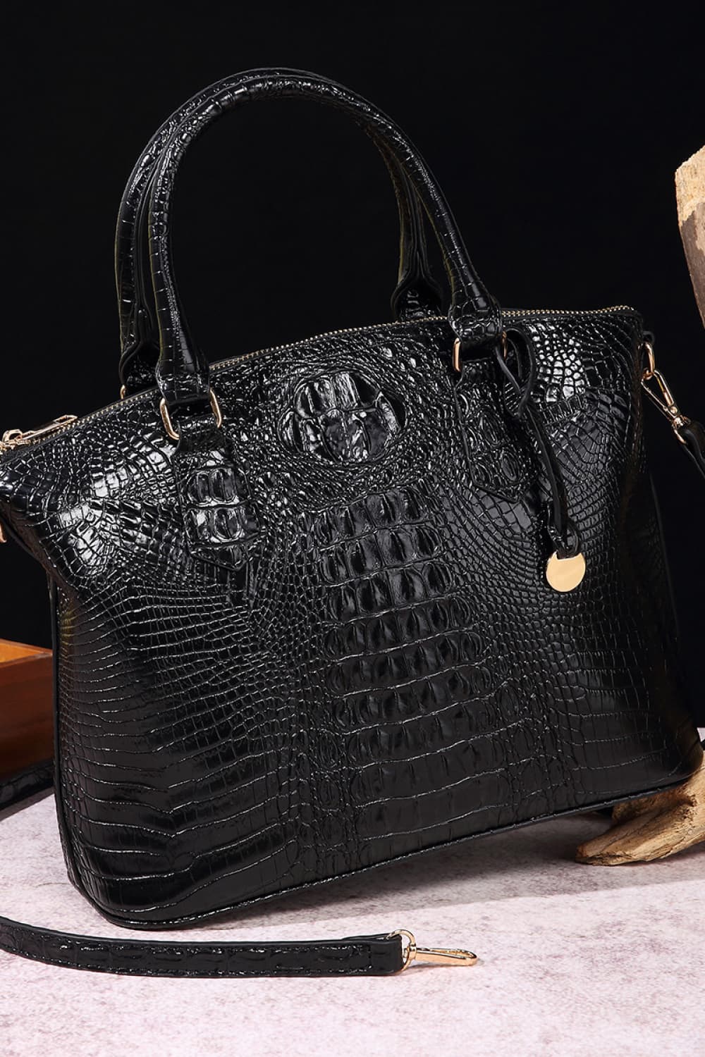 Crocodile Embossed Dome Handbag