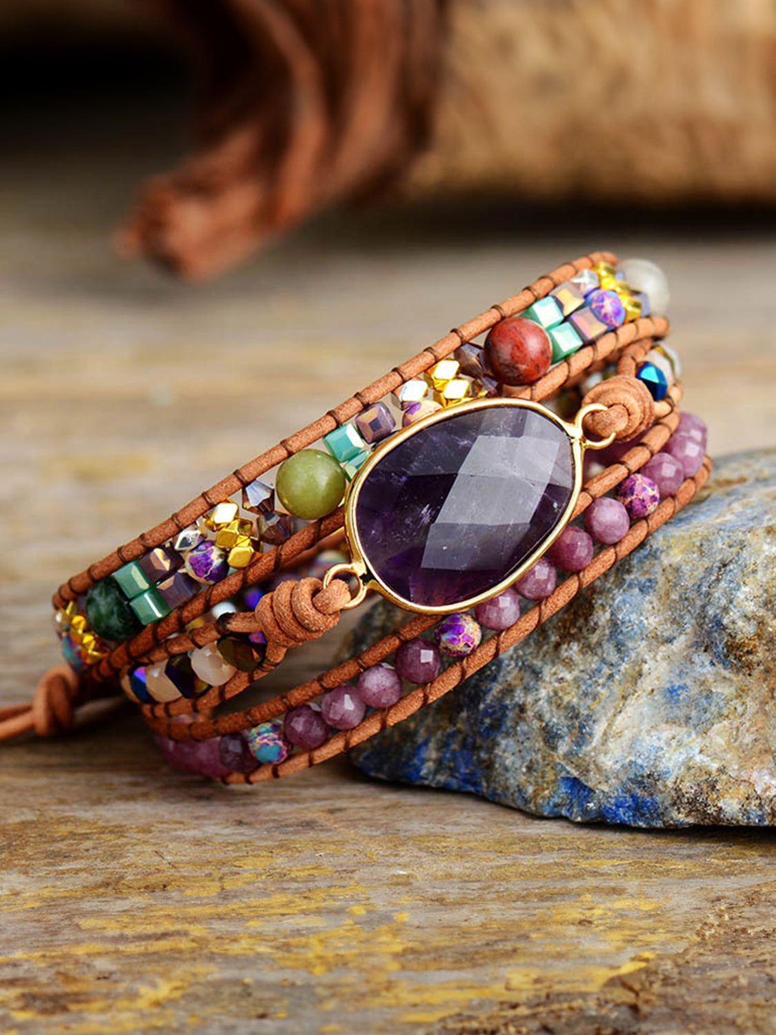 Bracelet - Triple-Layer Amethyst Stone