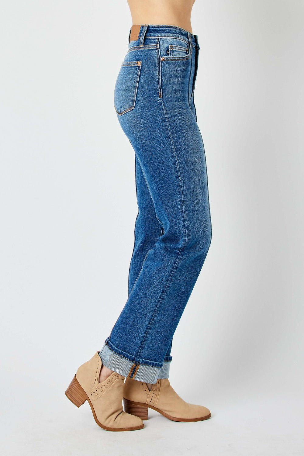 Full Size High Waist Front Seam Straight Jeans