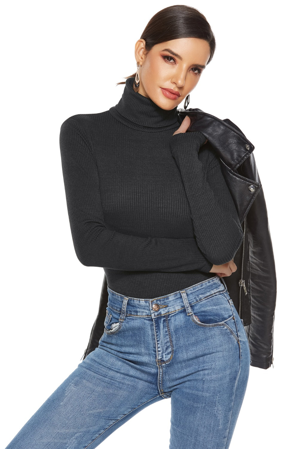 Bodysuit - Ribbed Turtleneck Long Sleeve