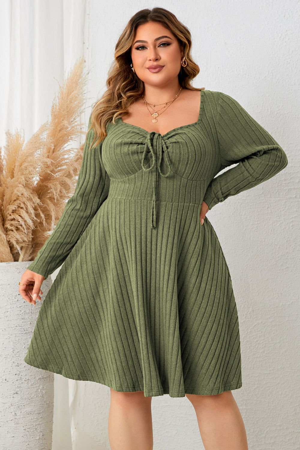 Plus Size Long Sleeve Ribbed Dress