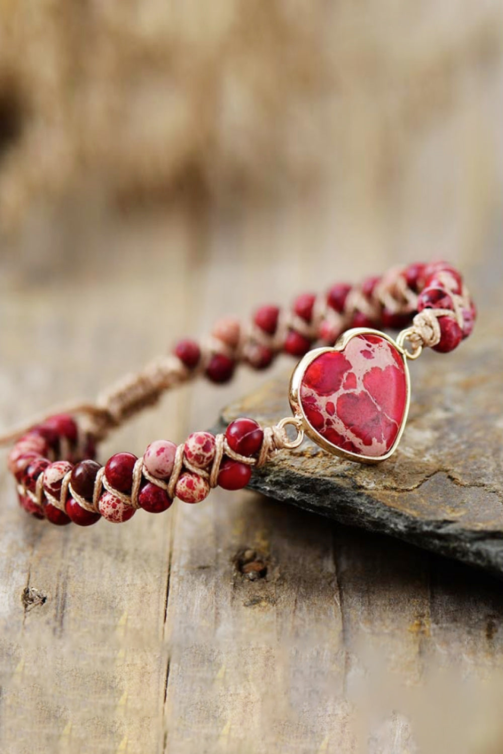 Bracelet - Beaded Heart-Shaped Natural Stone