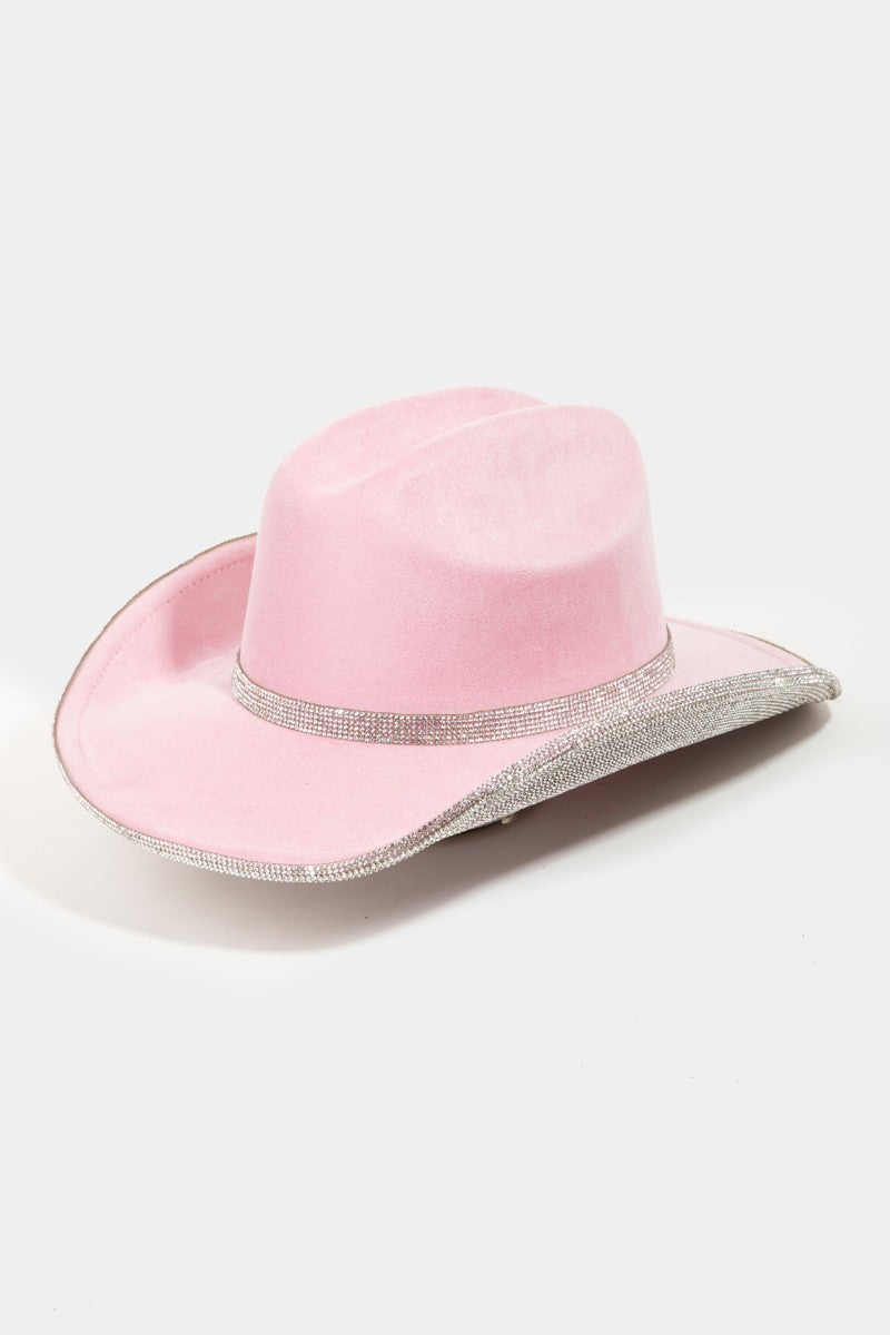 Cowboy Hat - Suede Pave Rhinestone Trim