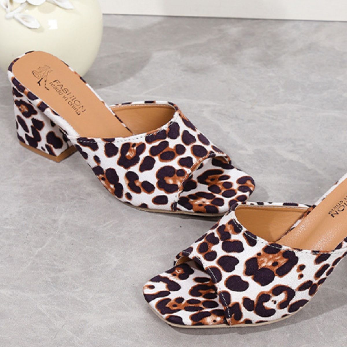 Sandal - Block Heel Suede Leopard Print