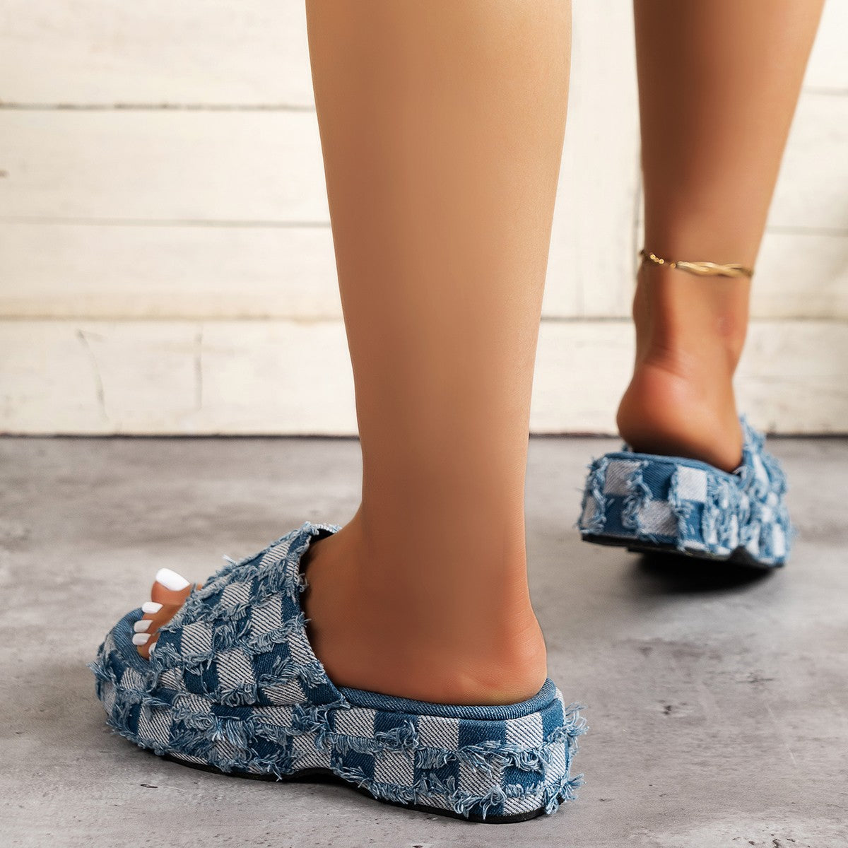 Sandal - Checker Denim Platform Sandals