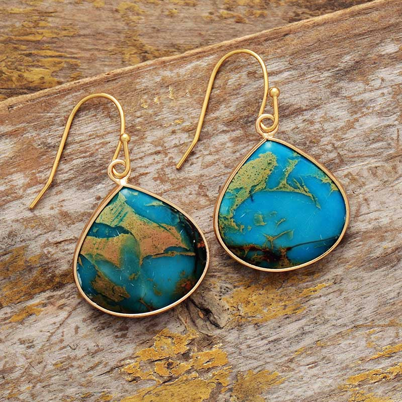 Earrings - 18K Gold-Plated Natural Stone