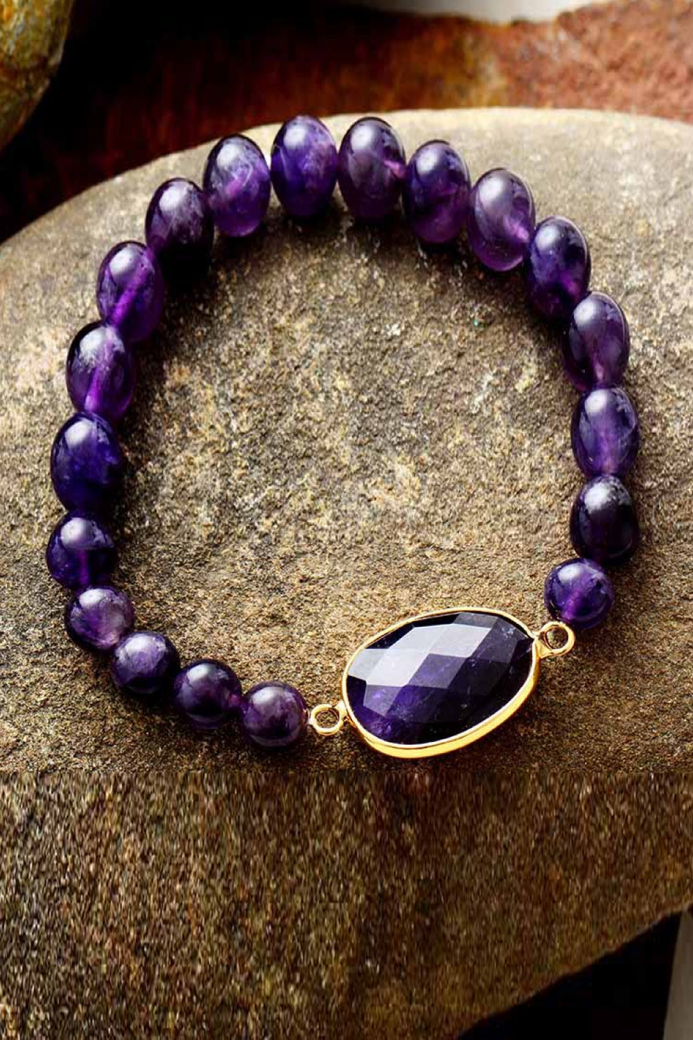 Bracelet - Beaded Oval Amethyst Stone