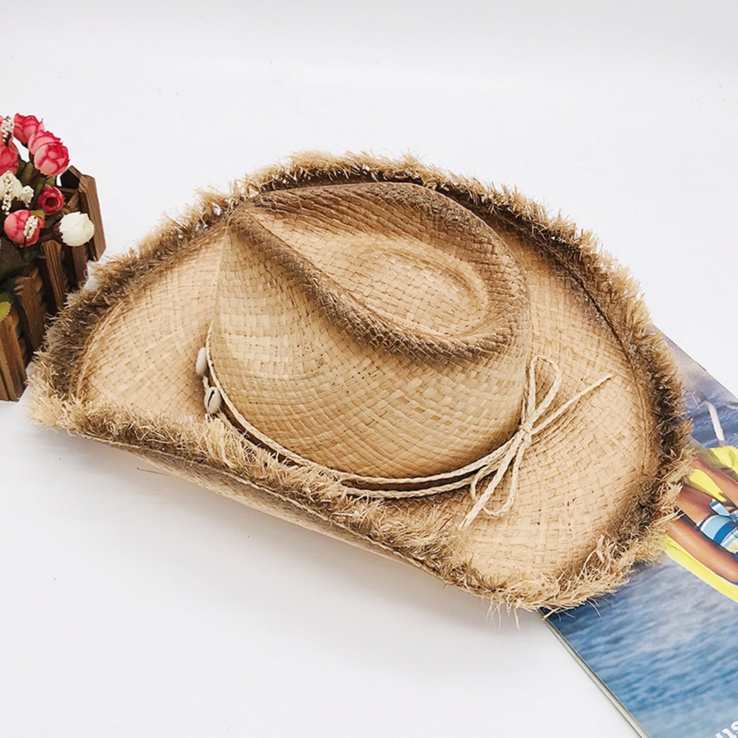 Cowboy Hat - Raw Hem Wide Brim Raffia