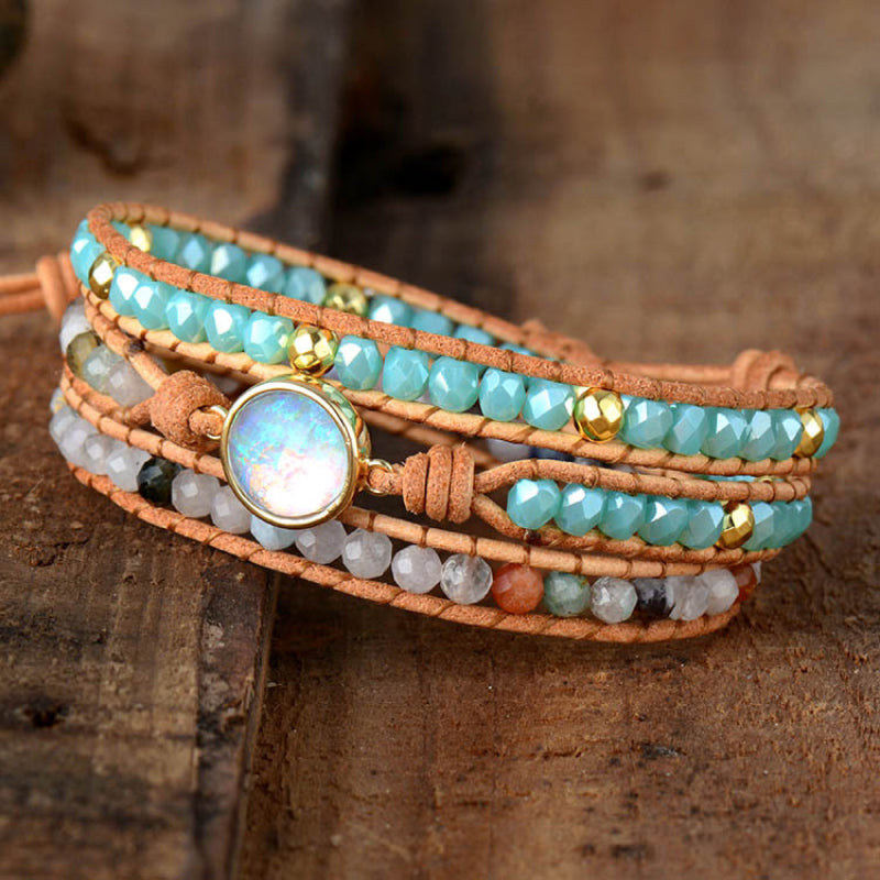 Bracelet - Beaded Round Opal Agate Stone