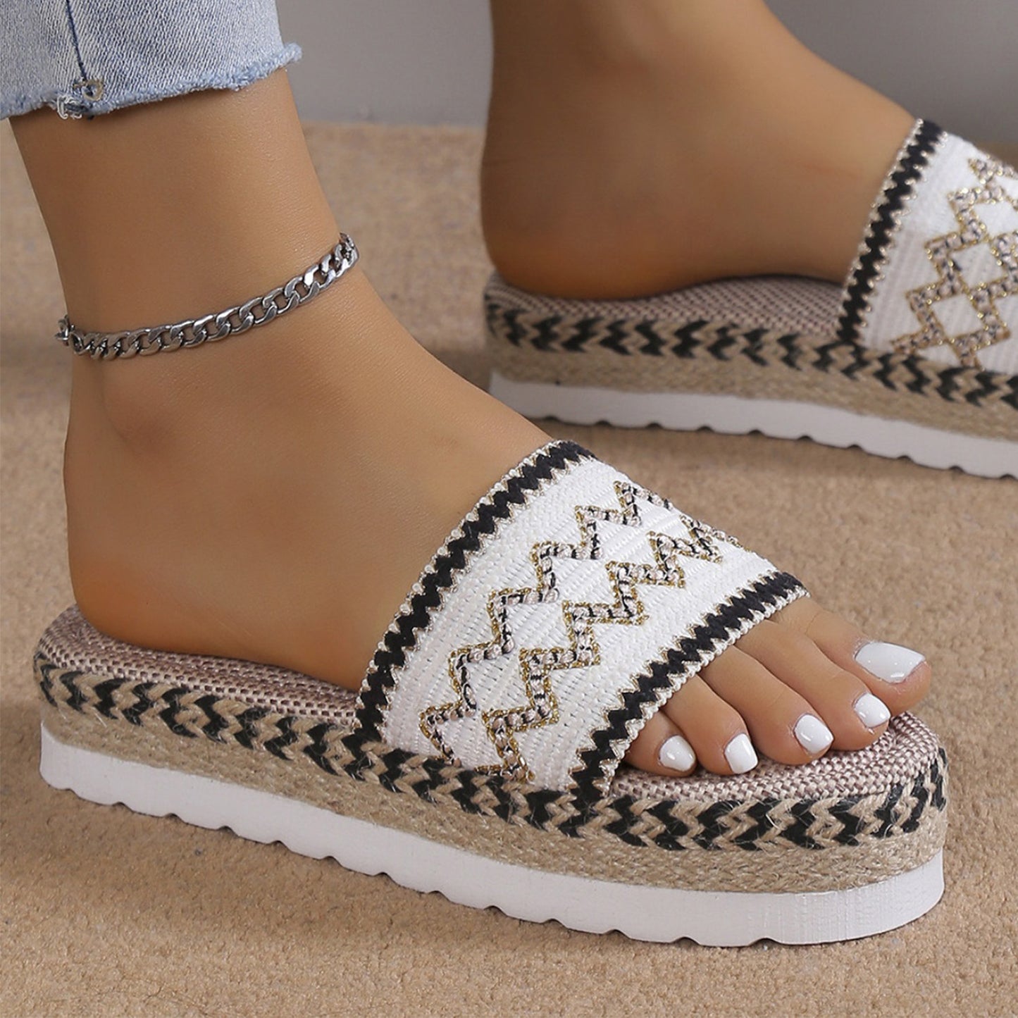 Sandals - Geometric Weave Platform