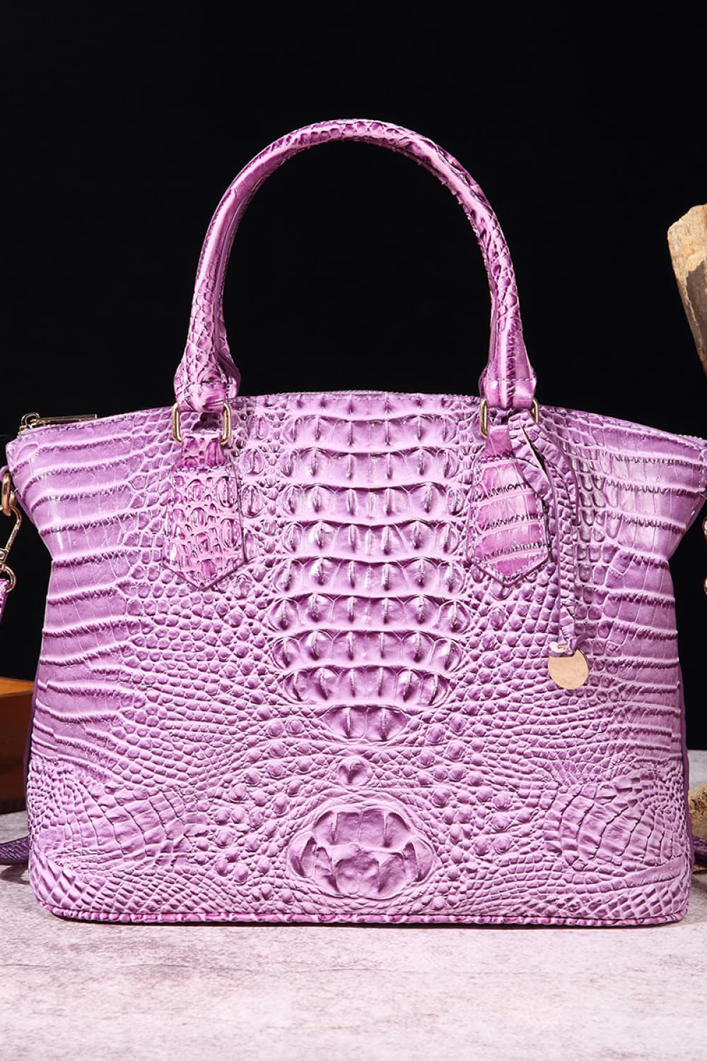 Crocodile Embossed Dome Handbag