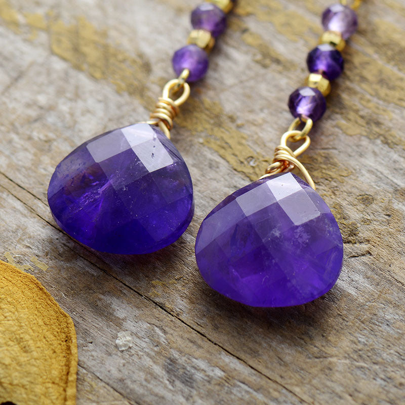 Earrings - Amethyst Stone Bead Shape