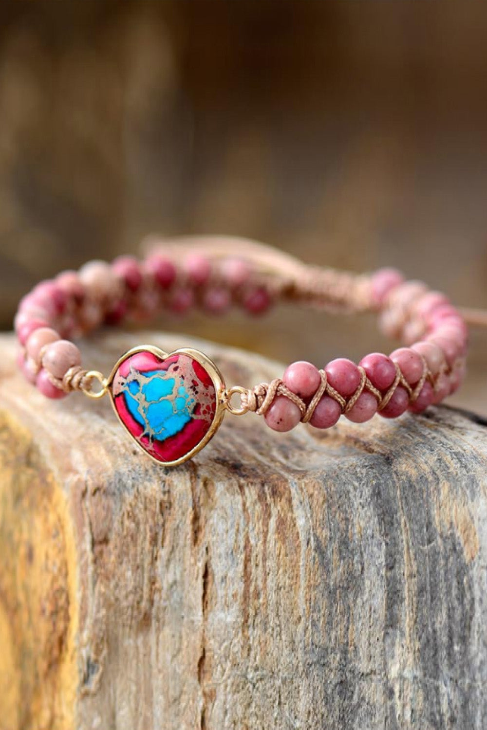 Bracelet - Beaded Heart-Shaped Natural Stone