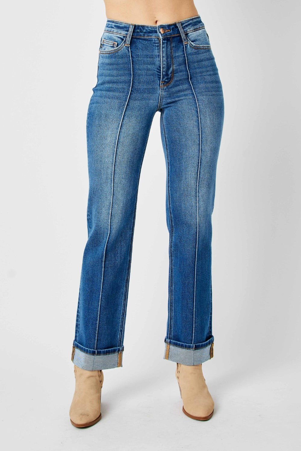 Full Size High Waist Front Seam Straight Jeans