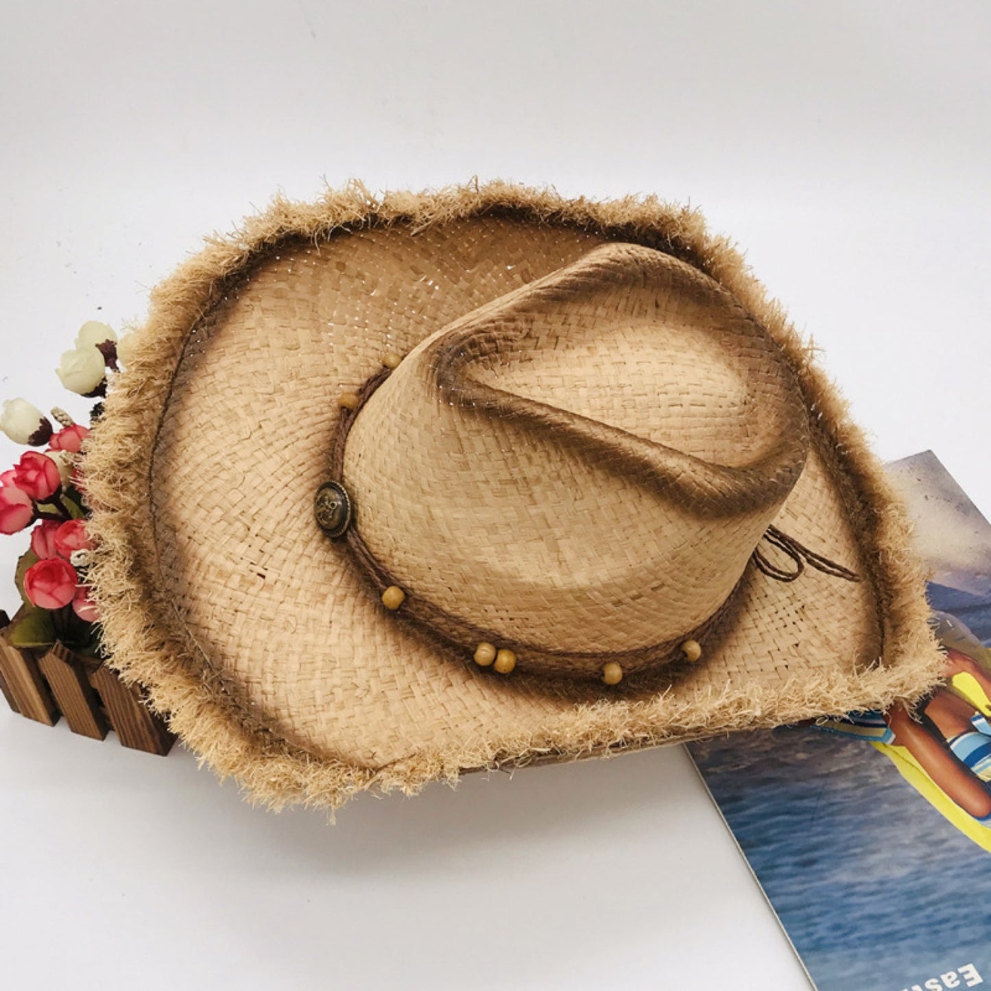 Cowboy Hat - Fringe Brim Straw Woven