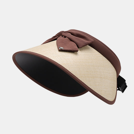 Visor - Sun Hat Canvas Weave & Bow - Adjustable