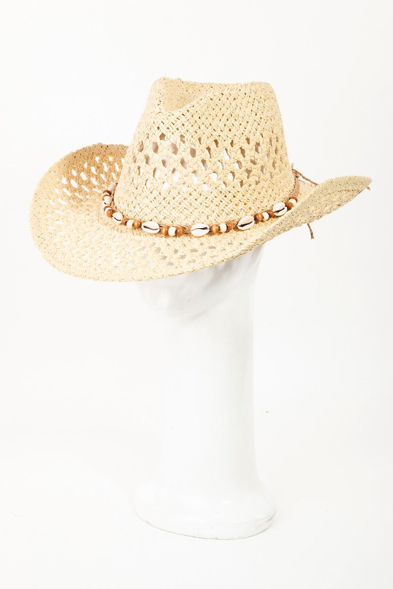 Cowboy Hat - Cowrie Shell Beaded Straw Hat