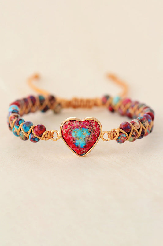 Bracelet - Beaded Heart-Shaped Natural Stone