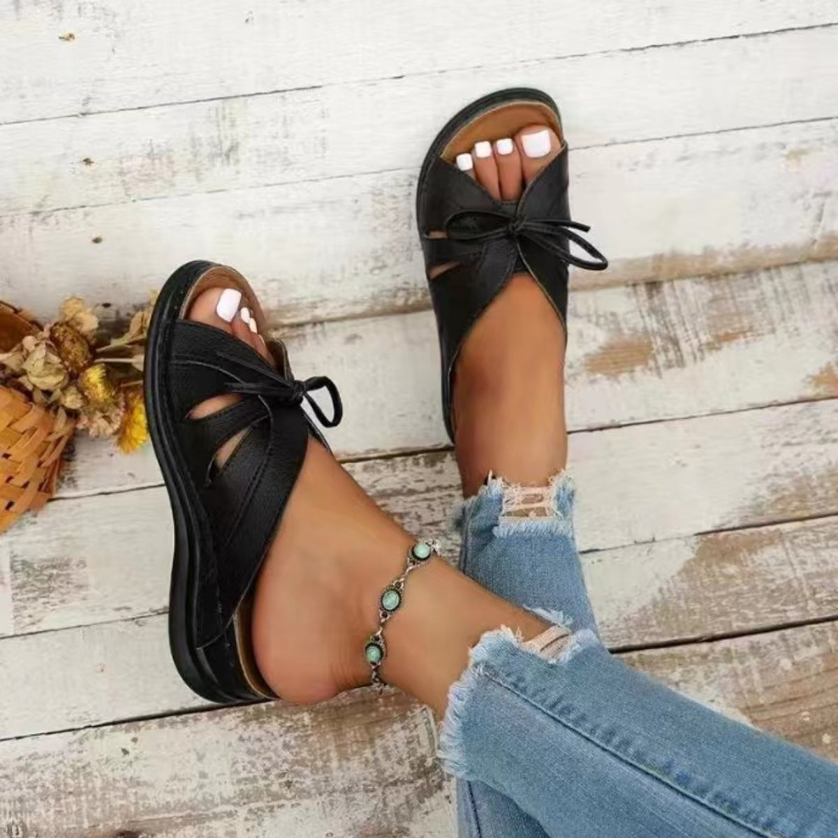 Sandals - Tied Open Toe Low Heel