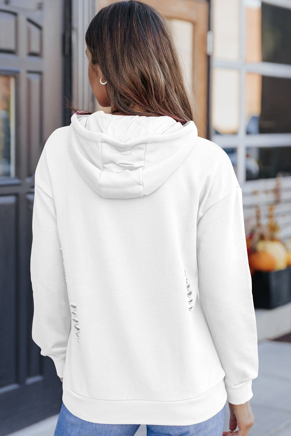 Distressed Cutout Long Sleeve Hoodie