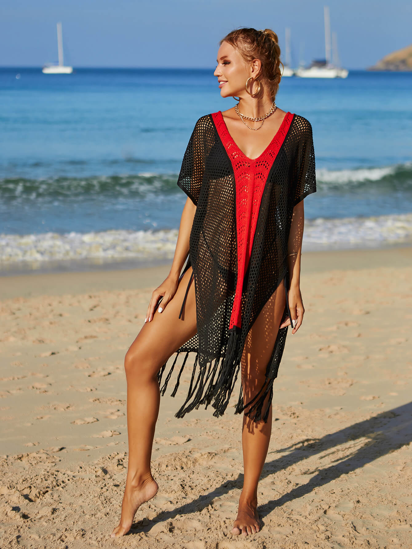 Fringe Trim Openwork Cover-Up Dress