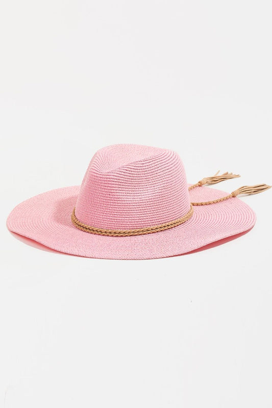 Fedora - Straw Braided Rope Tassel Strap