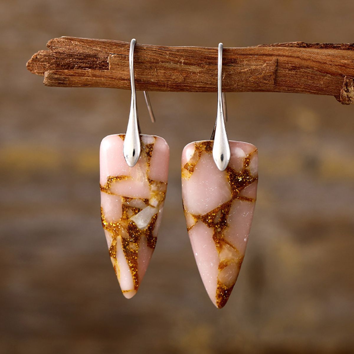 Earrings - Polished Stone Geometric Shape