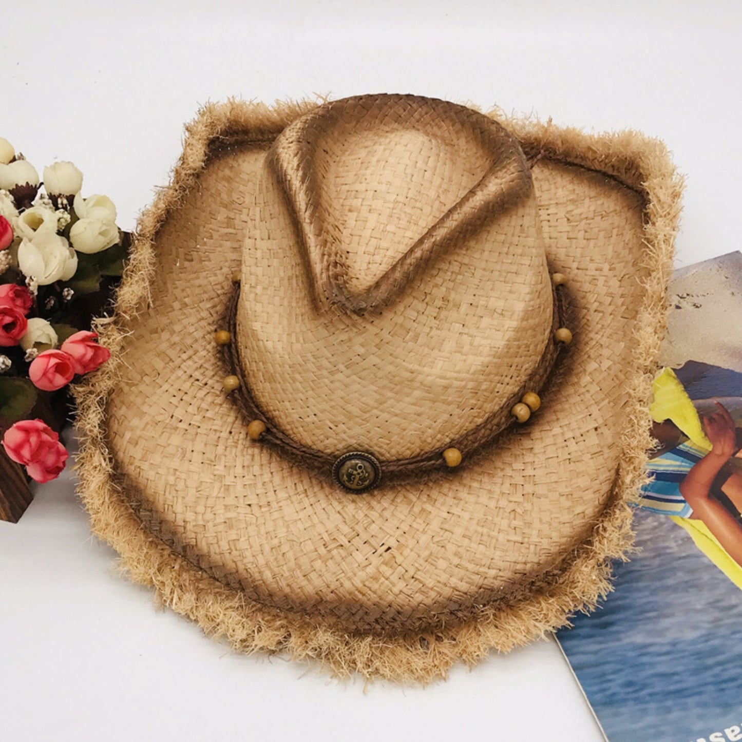 Cowboy Hat - Fringe Brim Straw Woven