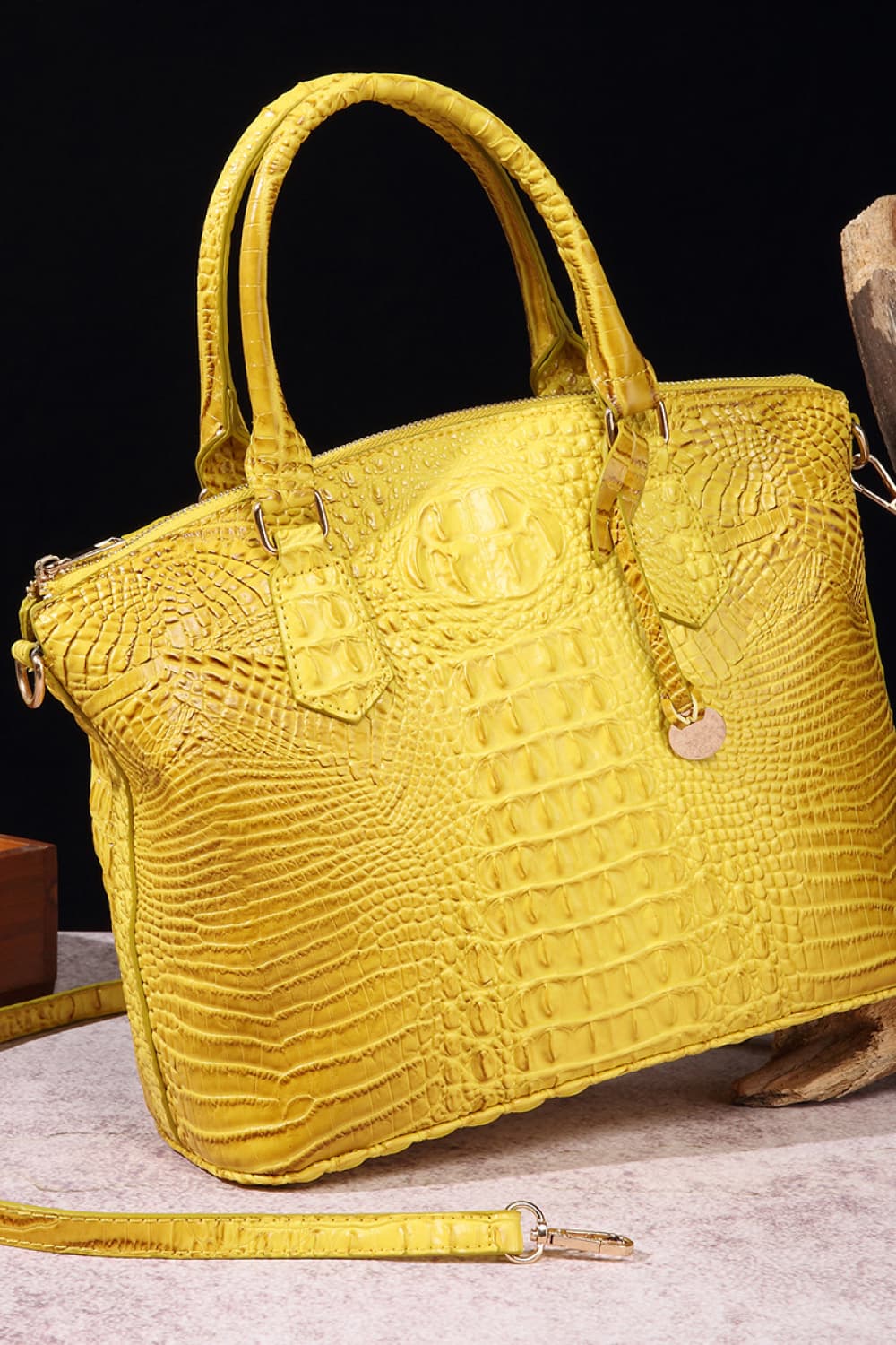 Crocodile Embossed Dome Handbag