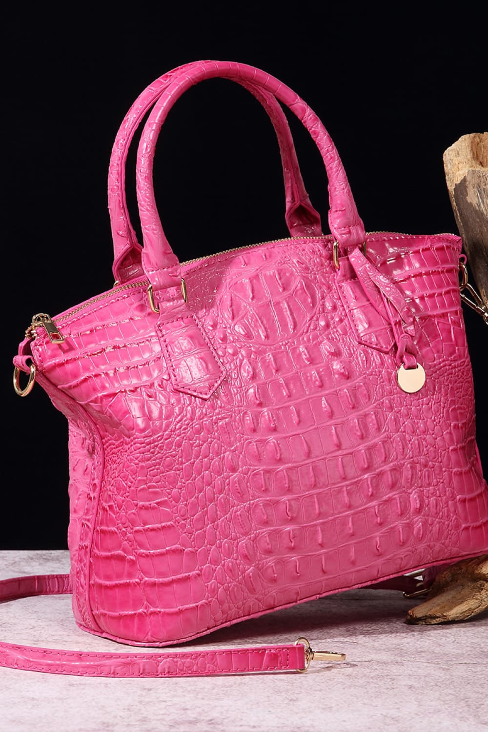 Crocodile Embossed Dome Handbag