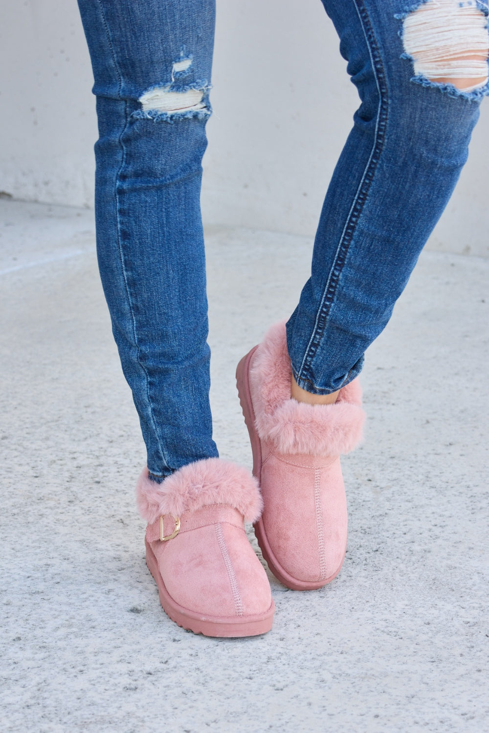 Flat Boots - Furry Chunky Ankle Boots