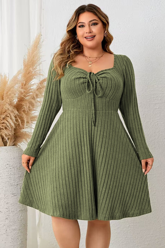 Plus Size Long Sleeve Ribbed Dress