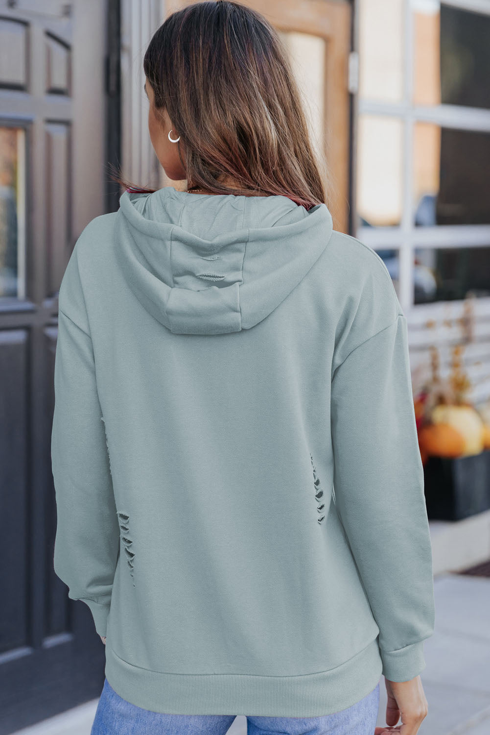 Distressed Cutout Long Sleeve Hoodie