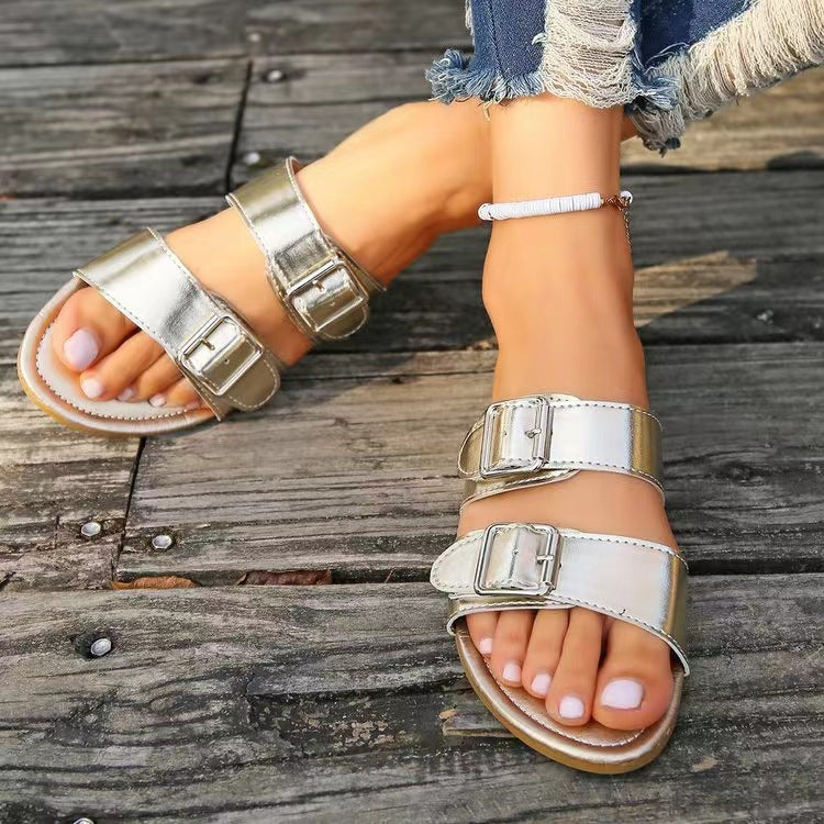 Sandals - Open Toe Double Buckle