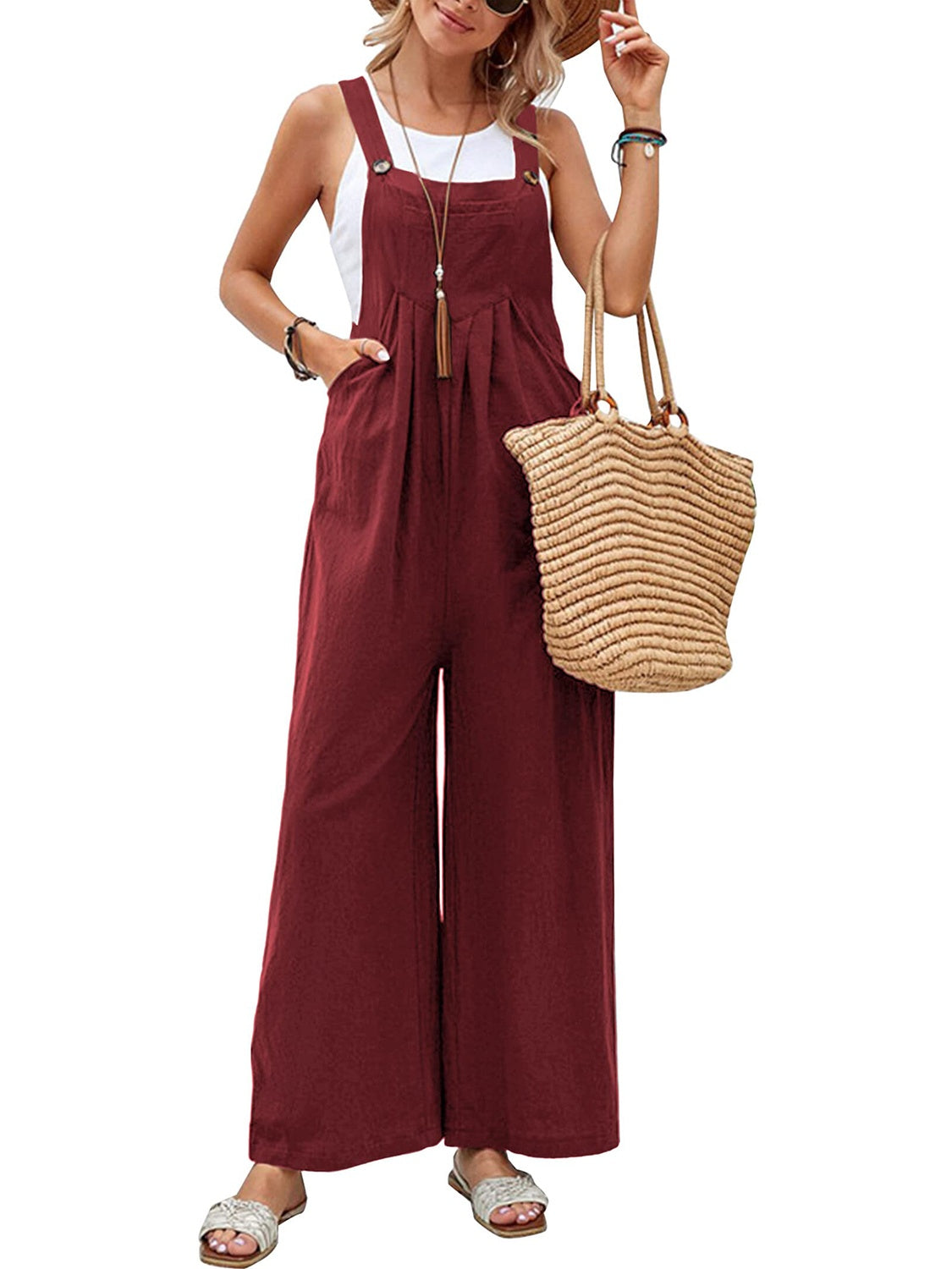 Full Size Square Neck Wide Strap Overalls