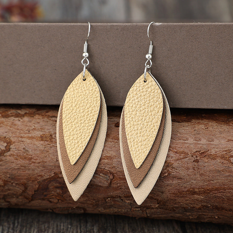 Earrings - Textured Leaf Faux Leather