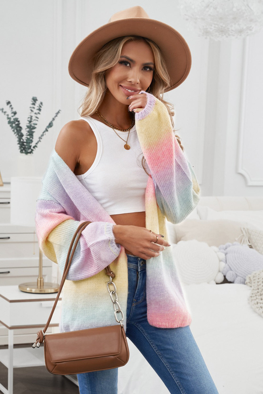 Balloon Sleeve Dropped Shoulder Cardigan